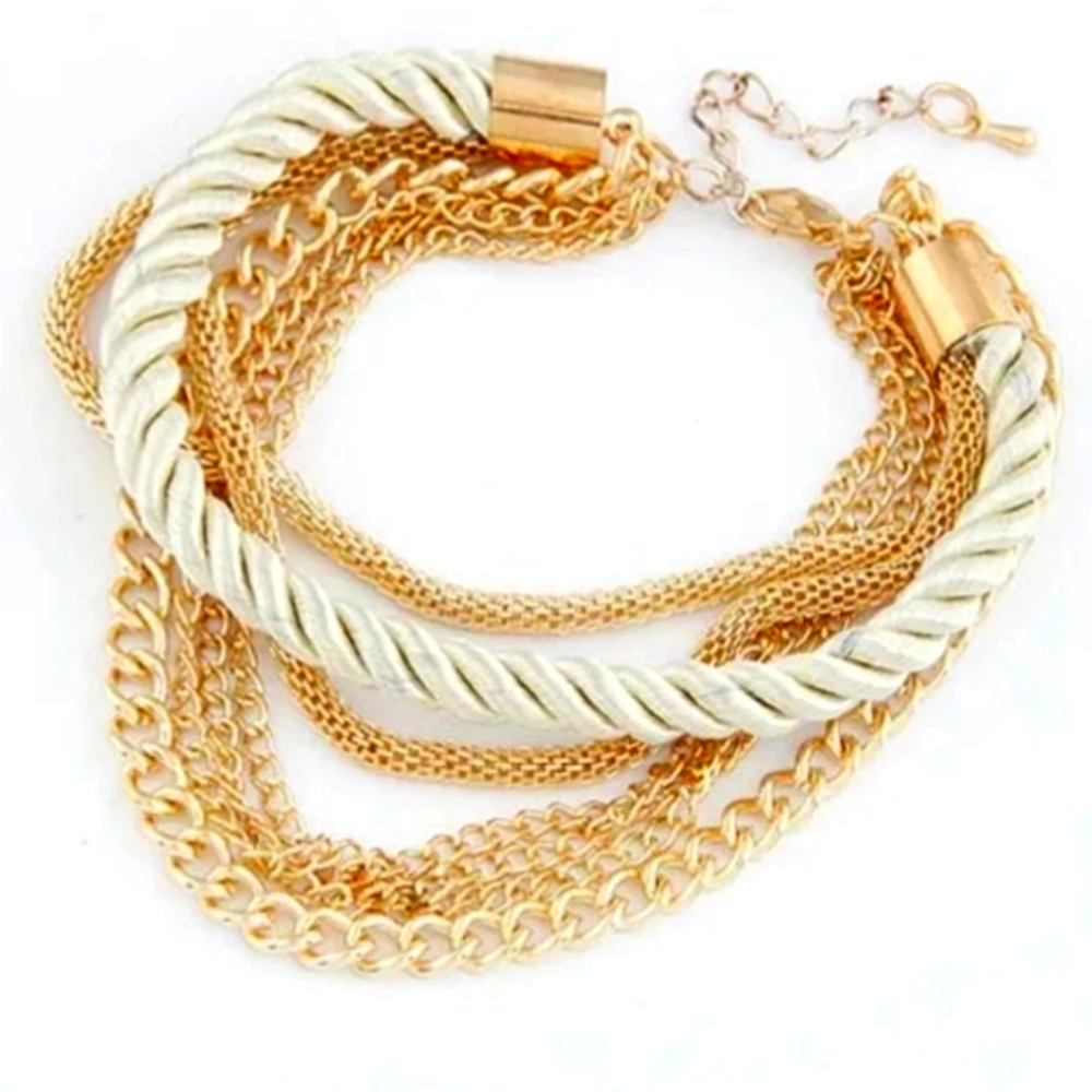 Gold & White Chain Layered Bracelet